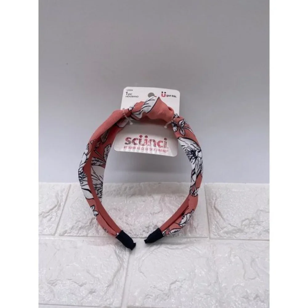 Scunci Pink Floral Tropical Headband Pink White‎ Black 1 Inch Wide New